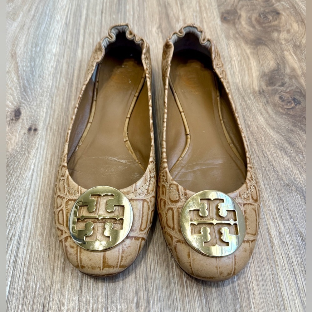 Tory Burch Embossed Leather Animal Print Ballet Flats Size 8 EUC